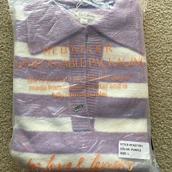 For Love&Lemons Maud Boxy Crop Sweater - Purple Size L - Picture 7 of 7